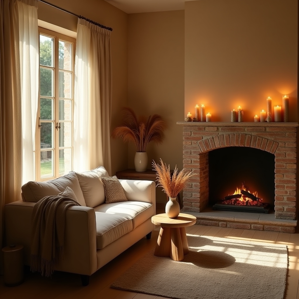 Beautifully staged short-term rental living room with warm lighting